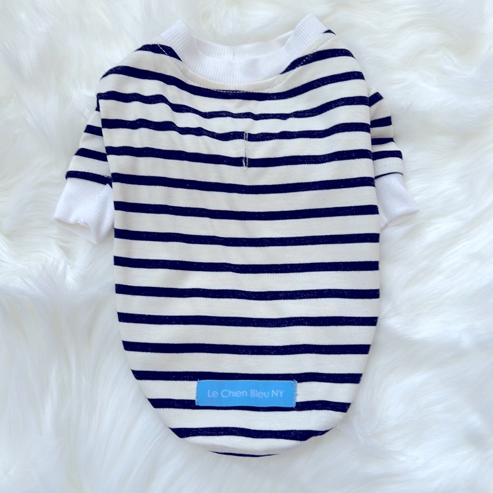 Le Chien Bleu NY White and Black Striped Tee